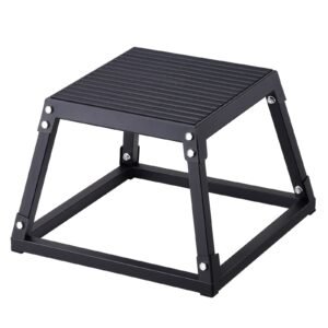 plyometric jump box, 12 inch plyo box, steel plyometric platform and jumping agility box, anti slip fitness exercise step up box for home gym training, conditioning strength training, black