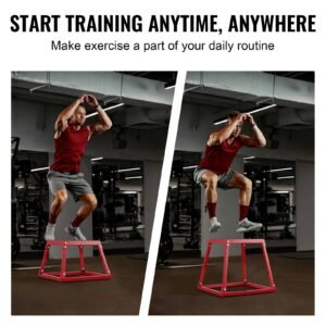 plyometric jump box, 12 inch plyo box, steel plyometric platform and jumping agility box, anti slip fitness exercise step up box for home gym training, conditioning strength training, red