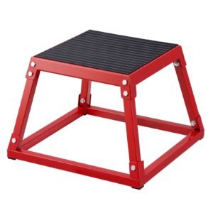 plyometric jump box, 12 inch plyo box, steel plyometric platform and jumping agility box, anti slip fitness exercise step up box for home gym training, conditioning strength training, red