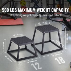 plyometric jump box, 18 inch plyo box, steel plyometric platform and jumping agility box, anti slip fitness exercise step up box for home gym training, conditioning strength training, black