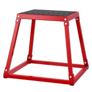 plyometric jump box, 18 inch plyo box, steel plyometric platform and jumping agility box, anti slip fitness exercise step up box for home gym training, conditioning strength training, red