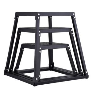 plyometric jump boxes, 12/18/24 inch plyo box, platform and jumping agility box, anti slip fitness exercise step up box set for home gym training, conditioning strength training, black