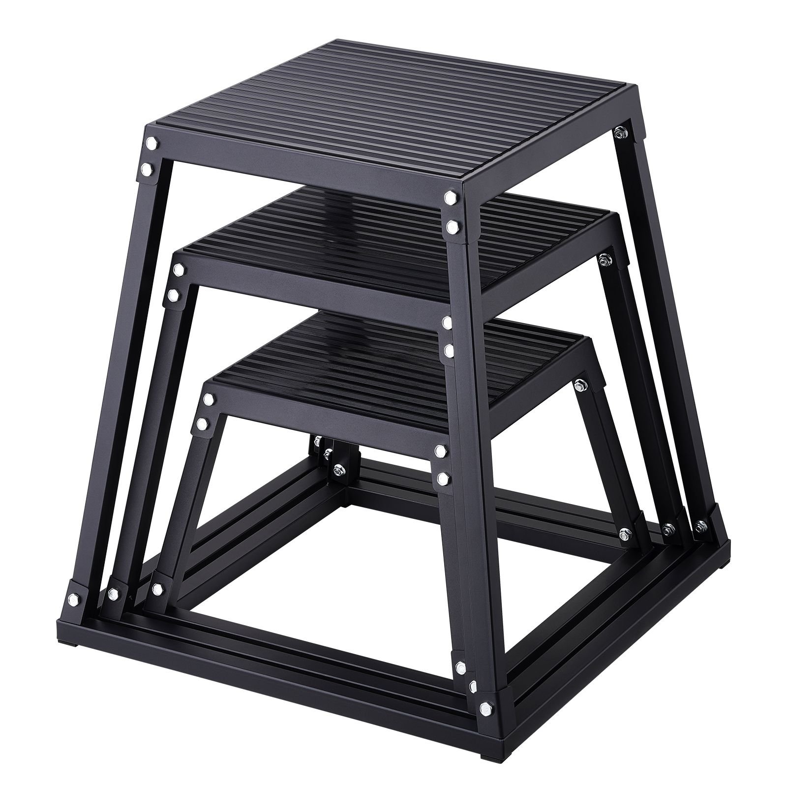plyometric jump boxes, 12/18/24 inch plyo box, platform and jumping agility box, anti slip fitness exercise step up box set for home gym training, conditioning strength training, black
