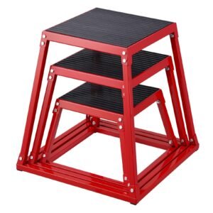 plyometric jump boxes, 12/18/24 inch plyo box, platform and jumping agility box, anti slip fitness exercise step up box set for home gym training, conditioning strength training, red
