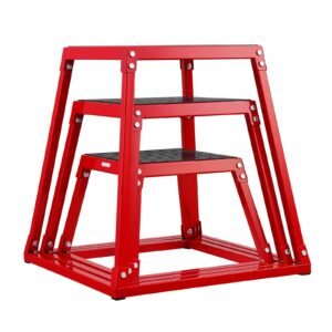 plyometric jump boxes, 12/18/24 inch plyo box, platform and jumping agility box, anti slip fitness exercise step up box set for home gym training, conditioning strength training, red
