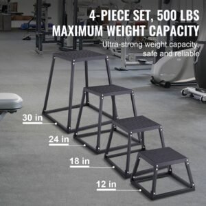 plyometric jump boxes, 12/18/24/30 inch plyo box, platform and jumping agility box, anti slip fitness exercise step up box set for home gym training, conditioning strength training, black