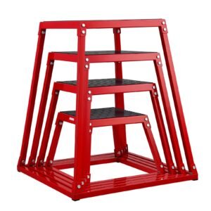plyometric jump boxes, 12/18/24/30 inch plyo box, platform and jumping agility box, anti slip fitness exercise step up box set for home gym training, conditioning strength training, red