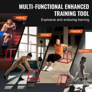 plyometric jump boxes, 12/18/24/30 inch plyo box, platform and jumping agility box, anti slip fitness exercise step up box set for home gym training, conditioning strength training, red