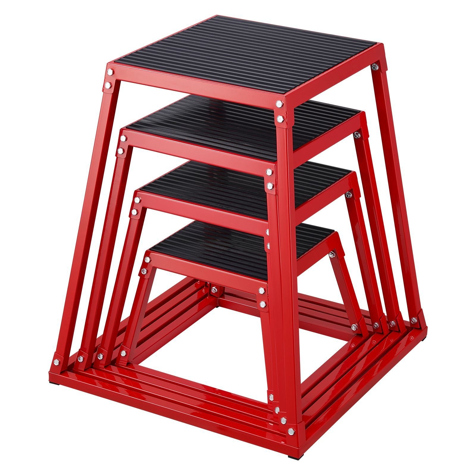 plyometric jump boxes, 12/18/24/30 inch plyo box, platform and jumping agility box, anti slip fitness exercise step up box set for home gym training, conditioning strength training, red
