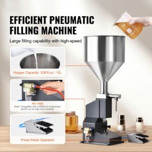 pneumatic paste liquid filling machine, 5 50ml bottle filler, bottle filling machine, stainless steel liquid filler with pedal for milk water juice essential oil shampoo cosmetic honey lotion