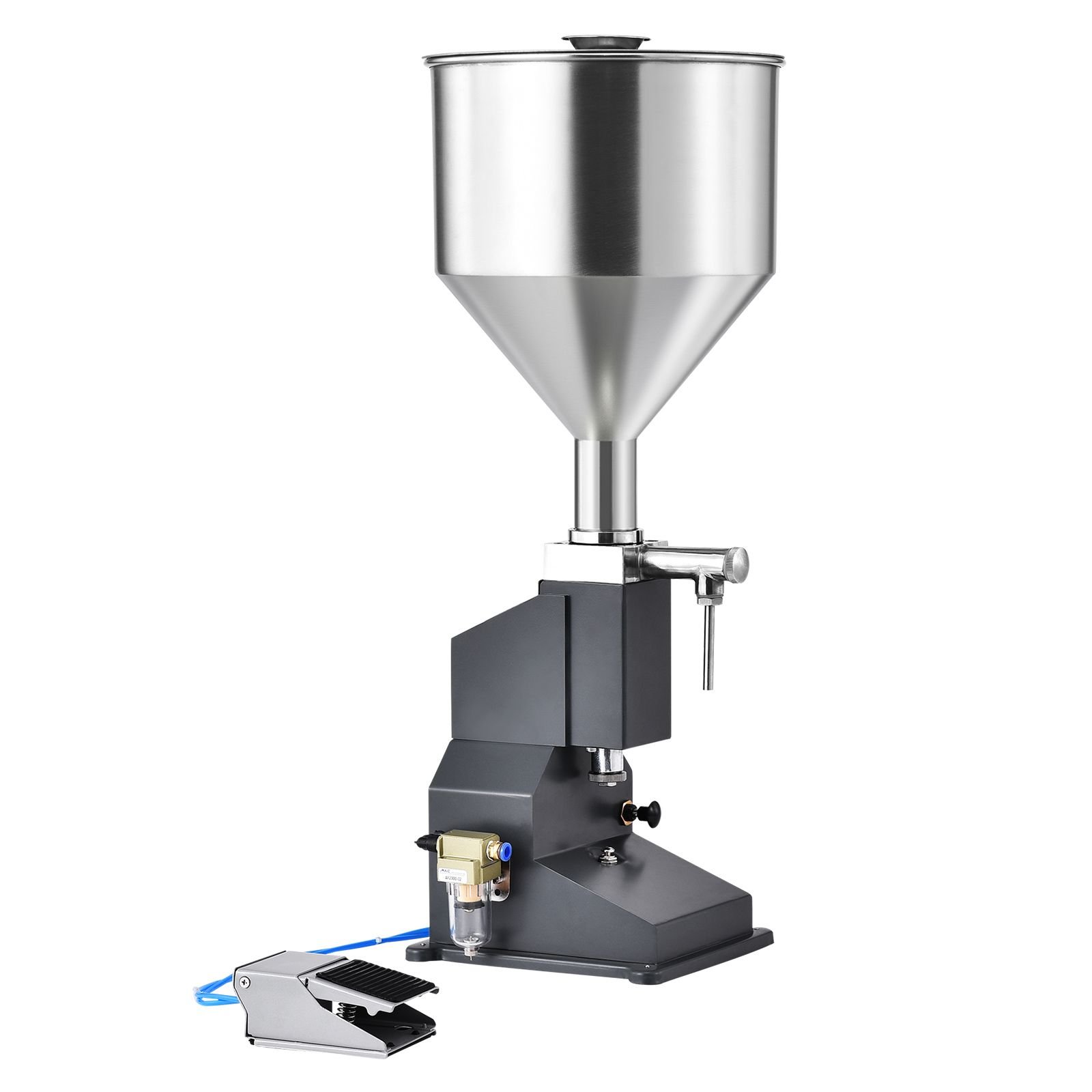 pneumatic paste liquid filling machine, 5 50ml bottle filler, bottle filling machine, stainless steel liquid filler with pedal for milk water juice essential oil shampoo cosmetic honey lotion