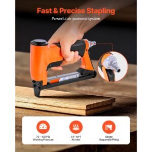 pneumatic staple gun, 21 gauge air upholstery stapler for 80 series fine wire staples 1/2" crown 1/4" 5/8" length, max 150pcs loading air staple gun for upholstering, woodworking, diy projects