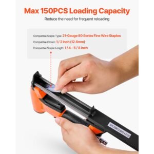 pneumatic staple gun, 21 gauge air upholstery stapler for 80 series fine wire staples 1/2" crown 1/4" 5/8" length, max 150pcs loading air staple gun for upholstering, woodworking, diy projects