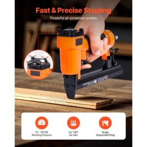 pneumatic staple gun, 22 gauge pneumatic upholstery stapler for 71 series fine wire staples 3/8 inch crown 5/32" 5/8" length, 70 110 psi air staple gun for woodworking, upholstering, diy project