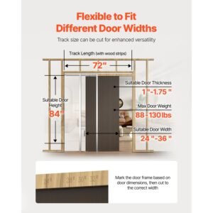 pocket door frame kit, for 24 36 in wide 84 in high door, pocket door kit with two way soft close mechanism, slide smoothly quietly, easy to install, premium galvanized steel, for living room