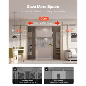 pocket door frame kit, for 48 72 in wide 80 in high door, pocket door kit with two way soft close mechanism, slide smoothly quietly, easy to install, wood and galvanized steel, for living room
