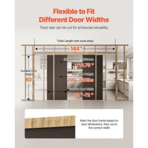 pocket door frame kit, for 48 72 in wide 80 in high door, pocket door kit with two way soft close mechanism, slide smoothly quietly, easy to install, wood and galvanized steel, for living room