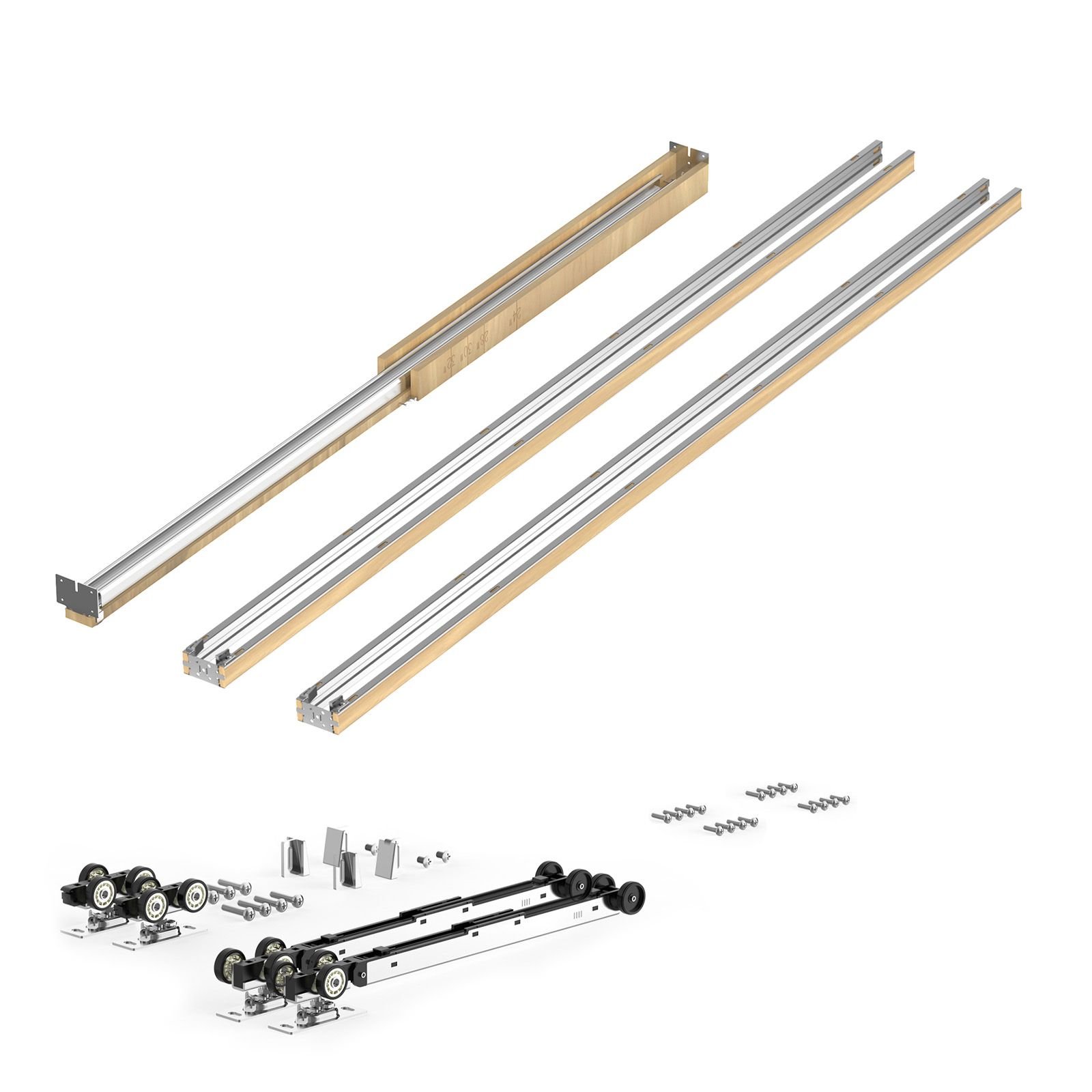 pocket door frame kit, for 48 72 in wide 80 in high door, pocket door kit with two way soft close mechanism, slide smoothly quietly, easy to install, wood and galvanized steel, for living room