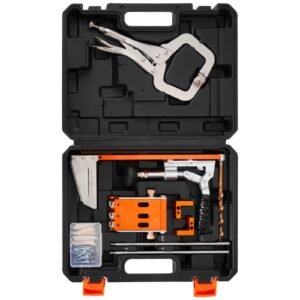 pocket hole jig kit, 1/2 to 1 1/2 in adjustable, jig pocket hole system with toolcase, c clamp, step drill, hex wrench, drill stop ring, square drive bit, reinforced metal frame, for woodworking