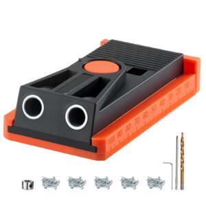 pocket hole jig kit, 1/2 to 1 1/2 in adjustable, mini jig pocket hole system with step drill, hex wrench, drill stop ring, square drive bit, and screws, reinforced nylon frame, for woodworking
