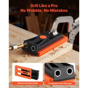 pocket hole jig kit, 1/2 to 1 1/2 in adjustable, mini jig pocket hole system with step drill, hex wrench, drill stop ring, square drive bit, and screws, reinforced nylon frame, for woodworking