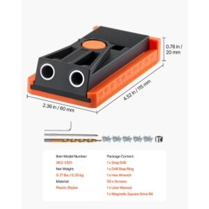 pocket hole jig kit, 1/2 to 1 1/2 in adjustable, mini jig pocket hole system with step drill, hex wrench, drill stop ring, square drive bit, and screws, reinforced nylon frame, for woodworking