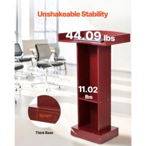 podium stand, 41 inch wooden lectern, laptop desk with wide reading surface and storage shelf, edge stopper, elegant design, flool standing, for classroom, conference, church, and presentation
