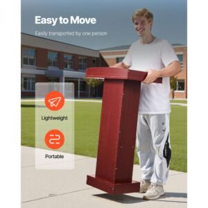 podium stand, 41 inch wooden lectern, laptop desk with wide reading surface and storage shelf, edge stopper, elegant design, flool standing, for classroom, conference, church, and presentation