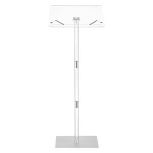 Podium Stand, 43-Inch Acrylic Lectern, Portable Laptop Desk with Wide Reading Surface, Book Clips, Adjustable Angle, Floor-Standing, for Classroom, Wedding, Conference, Lecture and Concert