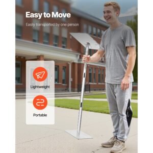 podium stand, 43 inch acrylic lectern, portable laptop desk with wide reading surface, book clips, adjustable angle, floor standing, for classroom, wedding, conference, lecture and concert
