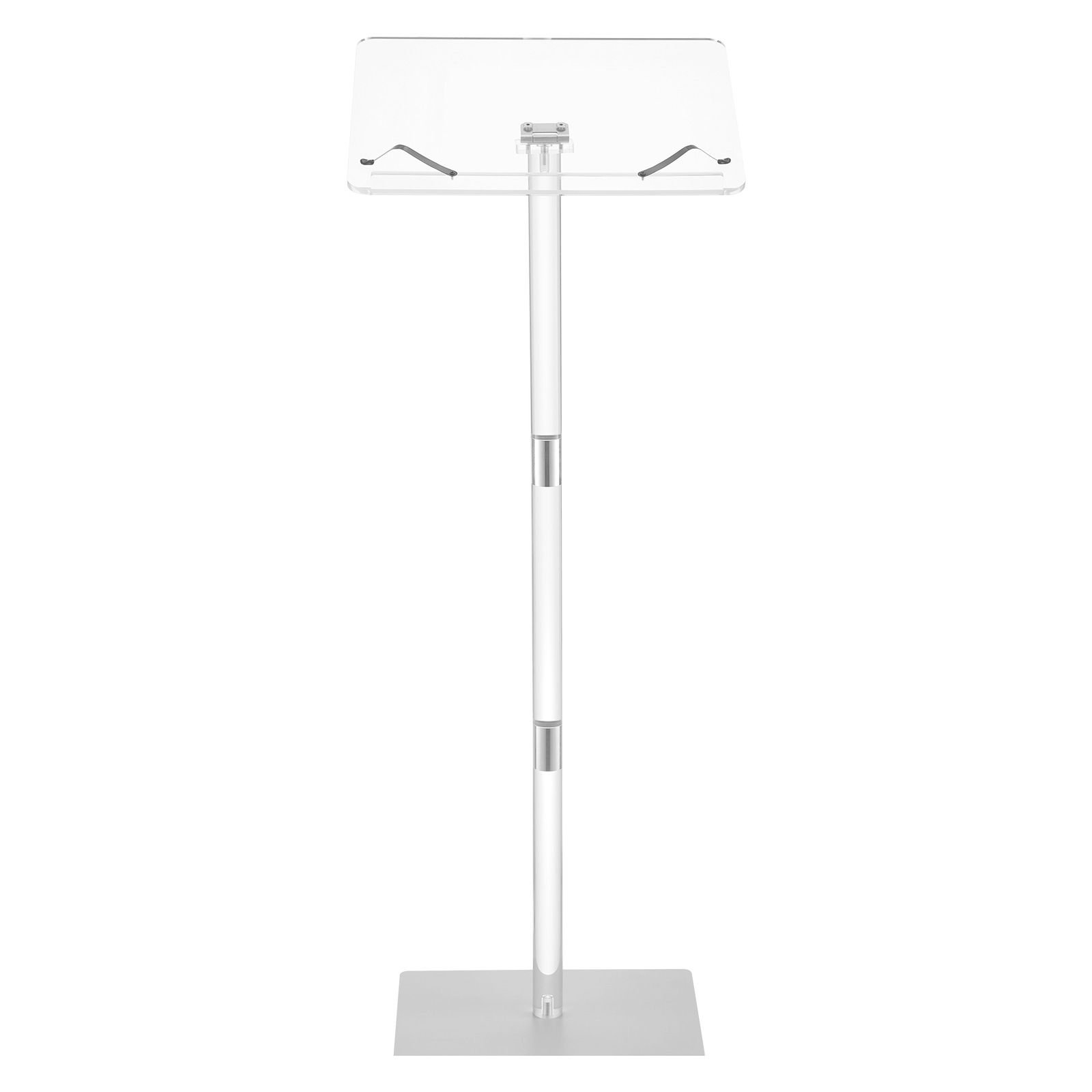podium stand, 43 inch acrylic lectern, portable laptop desk with wide reading surface, book clips, adjustable angle, floor standing, for classroom, wedding, conference, lecture and concert