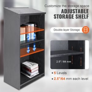 podium stand, 47 in hostess stand with 4 rolling wheels, wood podium with storage shelves, and slant desktop, lecterns & podiums for church, office, school, home, black