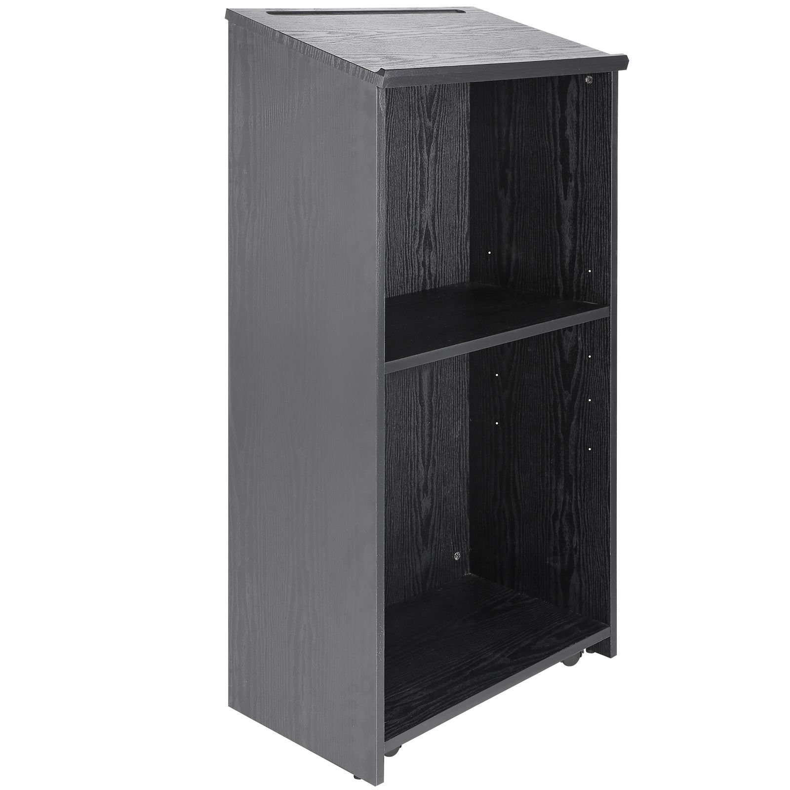 podium stand, 47 in hostess stand with 4 rolling wheels, wood podium with storage shelves, and slant desktop, lecterns & podiums for church, office, school, home, black