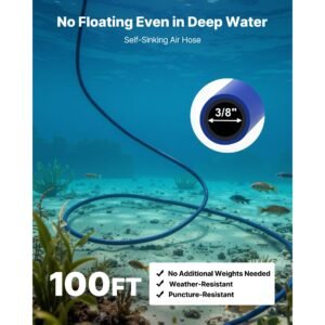 pond aerators, 5.2cfm aeration system for lake up to 3 acres, 3/4 hp air compressor, 1 diffuser & 100' weighted tubings, aeration pump for outdoor ponds & lakes deep water oxygen circulation