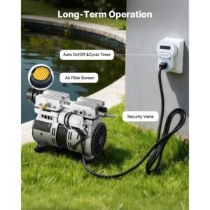 pond aerators, 5.2cfm aeration system for lake up to 3 acres, 3/4 hp air compressor, 1 diffuser & 100' weighted tubings, aeration pump for outdoor ponds & lakes deep water oxygen circulation