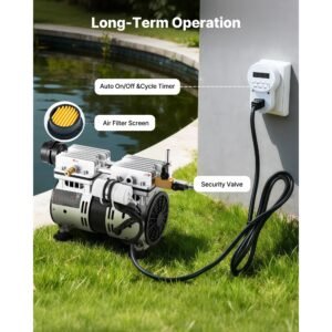 pond aerators, 5.2cfm aeration system for lake up to 3 acres, 3/4 hp air compressor, 2 diffusesr & two100' weighted tubings, aeration pump for outdoor ponds & lakes deep water oxygen circulation