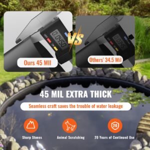pond liner, 10 x 15 ft 45 mil thickness, pliable epdm material pond skins, easy cutting underlayment for fish or koi ponds, water features, waterfall base , fountains, water gardens, black