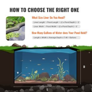 pond liner, 10 x 15 ft 45 mil thickness, pliable epdm material pond skins, easy cutting underlayment for fish or koi ponds, water features, waterfall base , fountains, water gardens, black