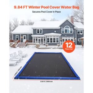 pool cover water bags, 12 packs 10 ft, double chamber pool cover water tubes, 0.4mm thick pvc bags weights with leakproof screw cap, for inground swimming pool covers winter closing, blue