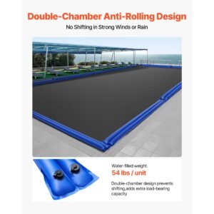 pool cover water bags, 12 packs 10 ft, double chamber pool cover water tubes, 0.4mm thick pvc bags weights with leakproof screw cap, for inground swimming pool covers winter closing, blue