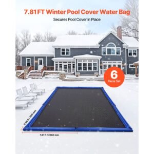 pool cover water bags, 6 packs 8 ft, double chamber pool cover water tubes, 0.4mm thick pvc bags weights with leakproof screw cap, for inground swimming pool covers winter closing, blue
