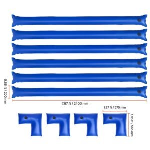 pool cover water bags set, 6 packs 8 ft single chamber pool cover water bags & 4 corner tubes, 0.4mm thick pvc bag weights with leakproof valve, for winter inground swimming pool covers