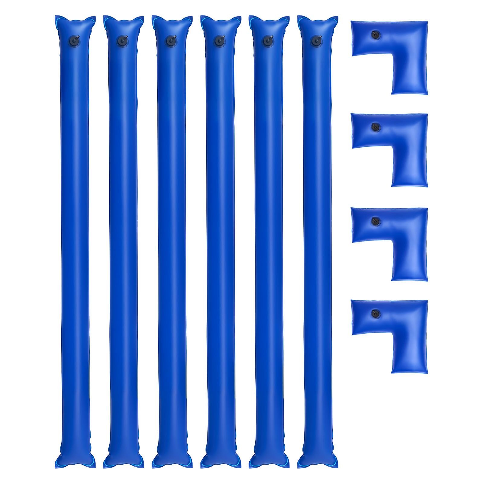 pool cover water bags set, 6 packs 8 ft single chamber pool cover water bags & 4 corner tubes, 0.4mm thick pvc bag weights with leakproof valve, for winter inground swimming pool covers