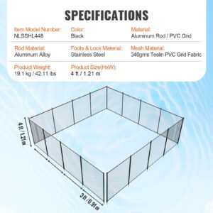pool fence, 4 x 48 ft pool fences for inground pools, removable child safety pool fencing, easy diy installation swimming pool fence, 340gms teslin pvc pool fence mesh protects kids and pets