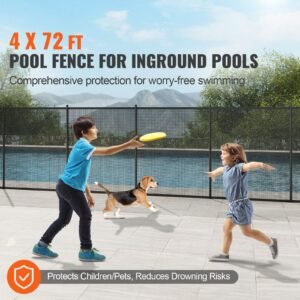pool fence, 4 x 72 ft pool fences for inground pools, removable child safety pool fencing, easy diy installation swimming pool fence, 340gms teslin pvc pool fence mesh protects kids and pets