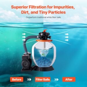 pool filter balls for sand filter, 1.5 lbs, filter balls replace pool filter sand, reusable blue polyester fiber filter media with wash bag, for swimming pool aquarium tank above ground pool
