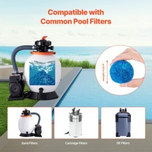 pool filter balls for sand filter, 1.5 lbs, filter balls replace pool filter sand, reusable blue polyester fiber filter media with wash bag, for swimming pool aquarium tank above ground pool