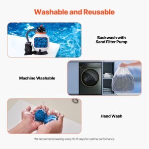 pool filter balls for sand filter, 4 lbs, filter balls replace pool filter sand, reusable blue polyester fiber filter media with wash bag, for swimming pool aquarium tank above ground pool