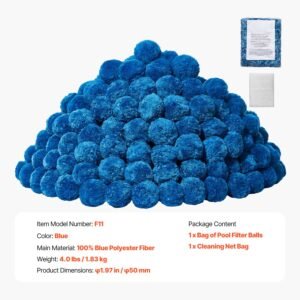 pool filter balls for sand filter, 4 lbs, filter balls replace pool filter sand, reusable blue polyester fiber filter media with wash bag, for swimming pool aquarium tank above ground pool