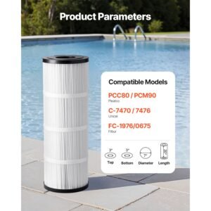 pool filter cartridge, 50 sq. ft spa hot tub filter cartridge replacement, compatible with hayward c500, cx500 re, pleatco, secure for kids & pet, trilobal pleated, easy to clean